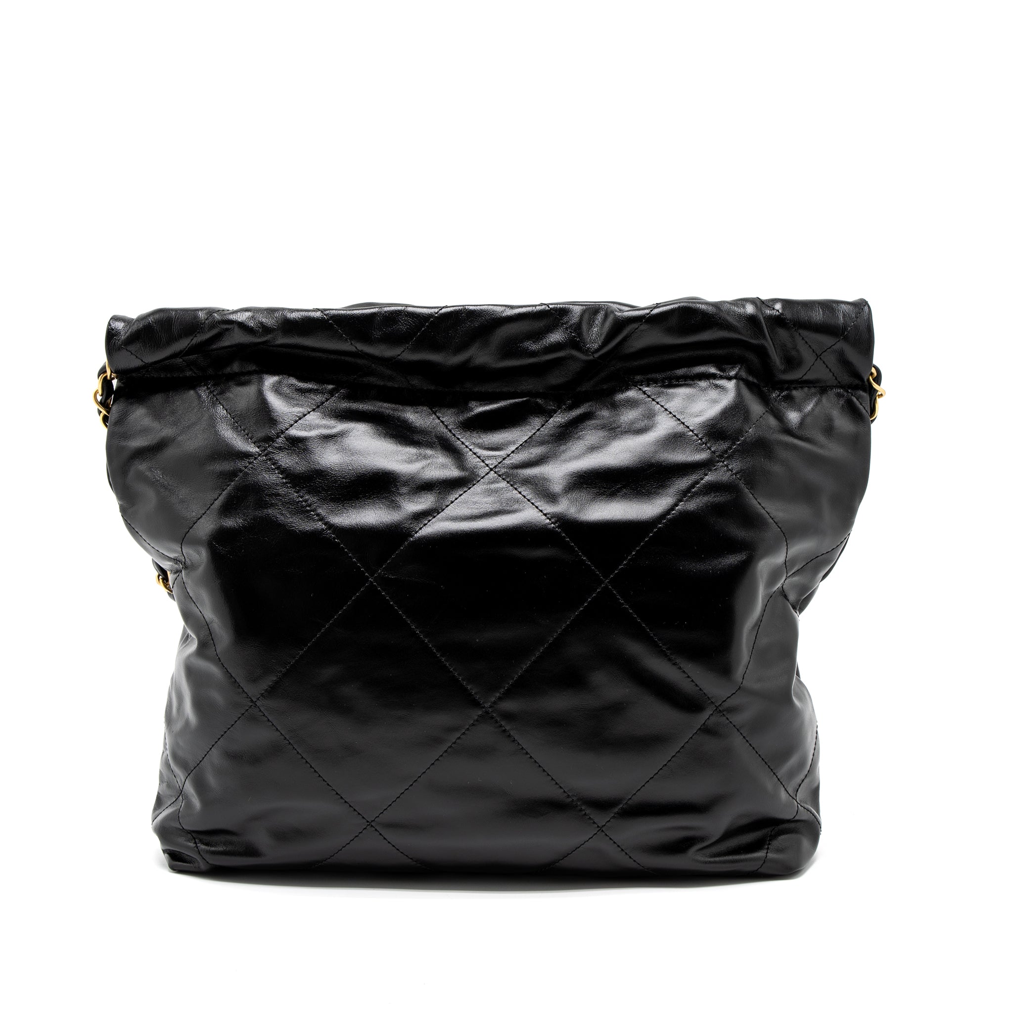 Chanel Small 22 Bag Gold Letter Shiny Calfskin Black Brushed  (Microchip)