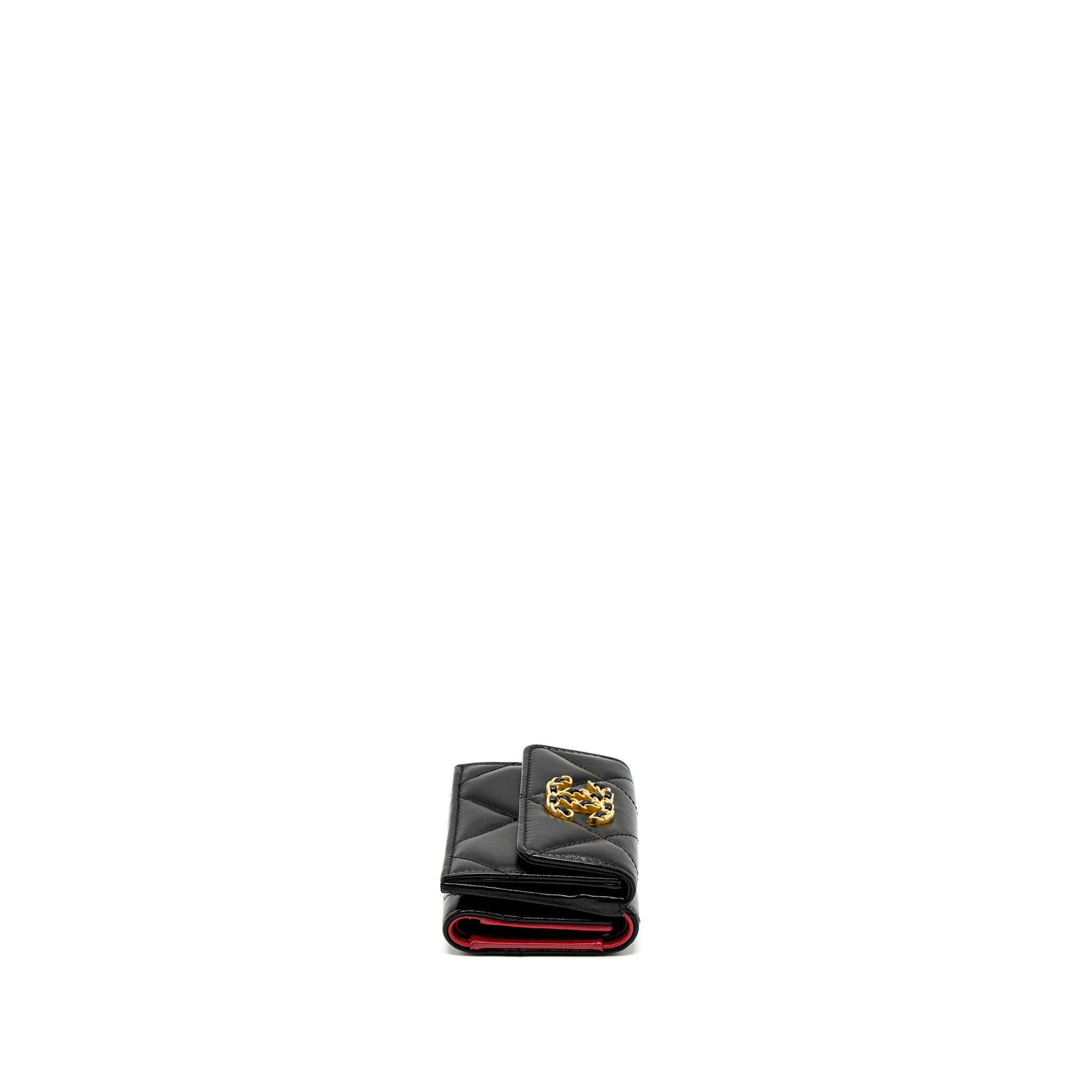 Chanel 19 Flap Compact Wallet Lambskin Black  (Microchip)