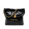 Chanel Small 22 Bag Gold Letter Shiny Calfskin Black Brushed  (Microchip)