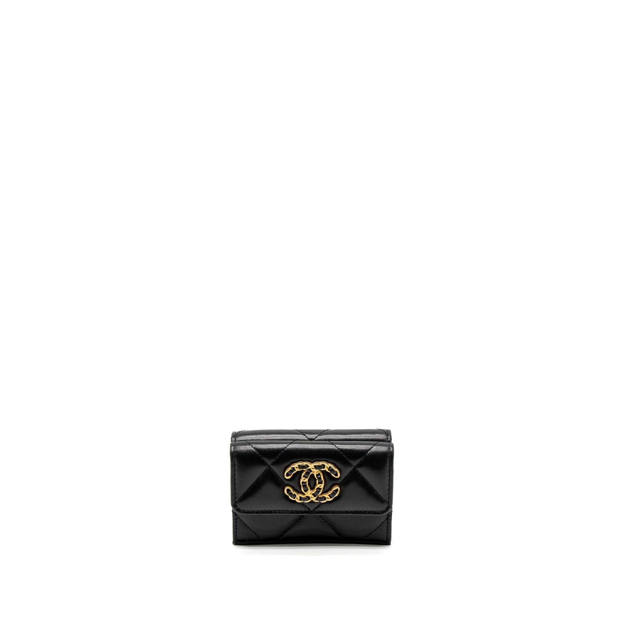 Chanel 19 Flap Compact Wallet Lambskin Black  (Microchip)
