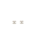 Chanel CC Logo Earrings Crystal Silver Tone