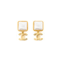 Chanel Square CC Logo Drop Earrings Gold Tone