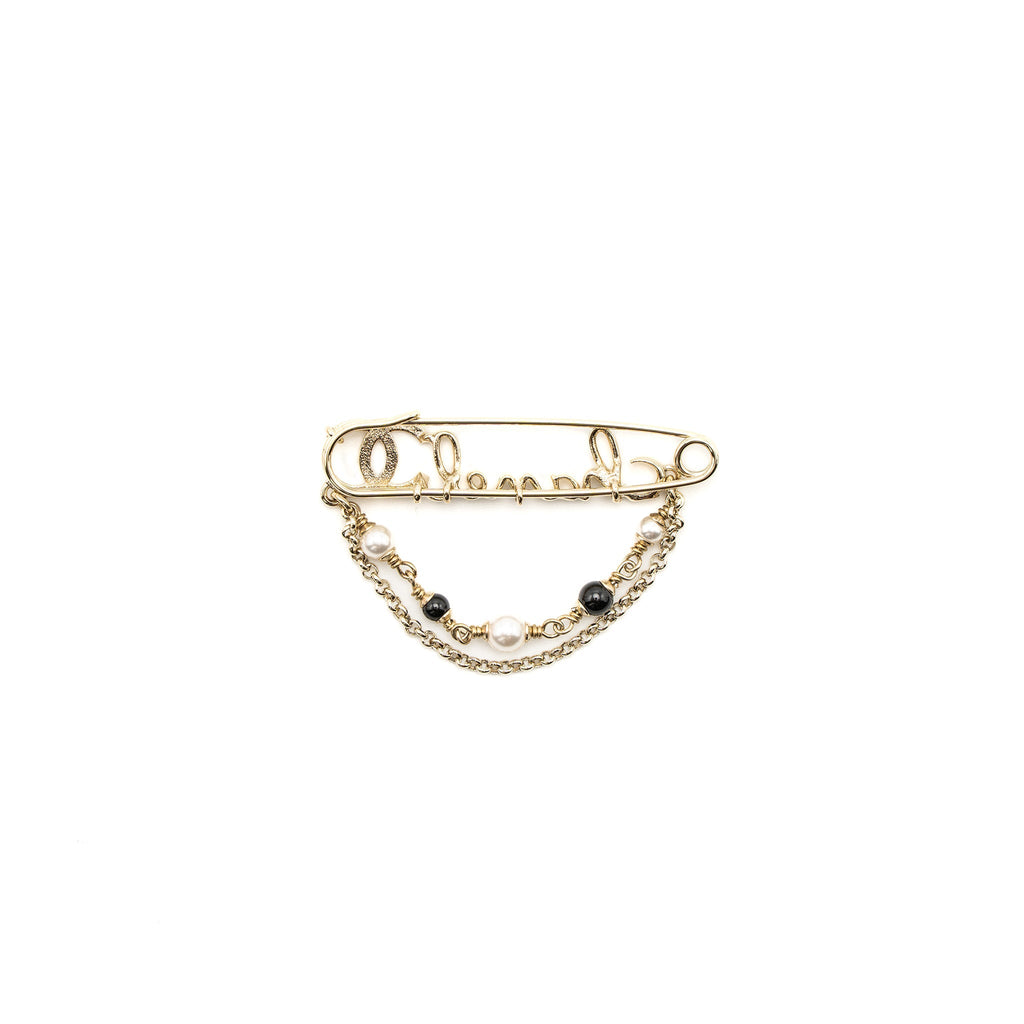 Chanel Pearl Drop Brooch Light Gold Tone