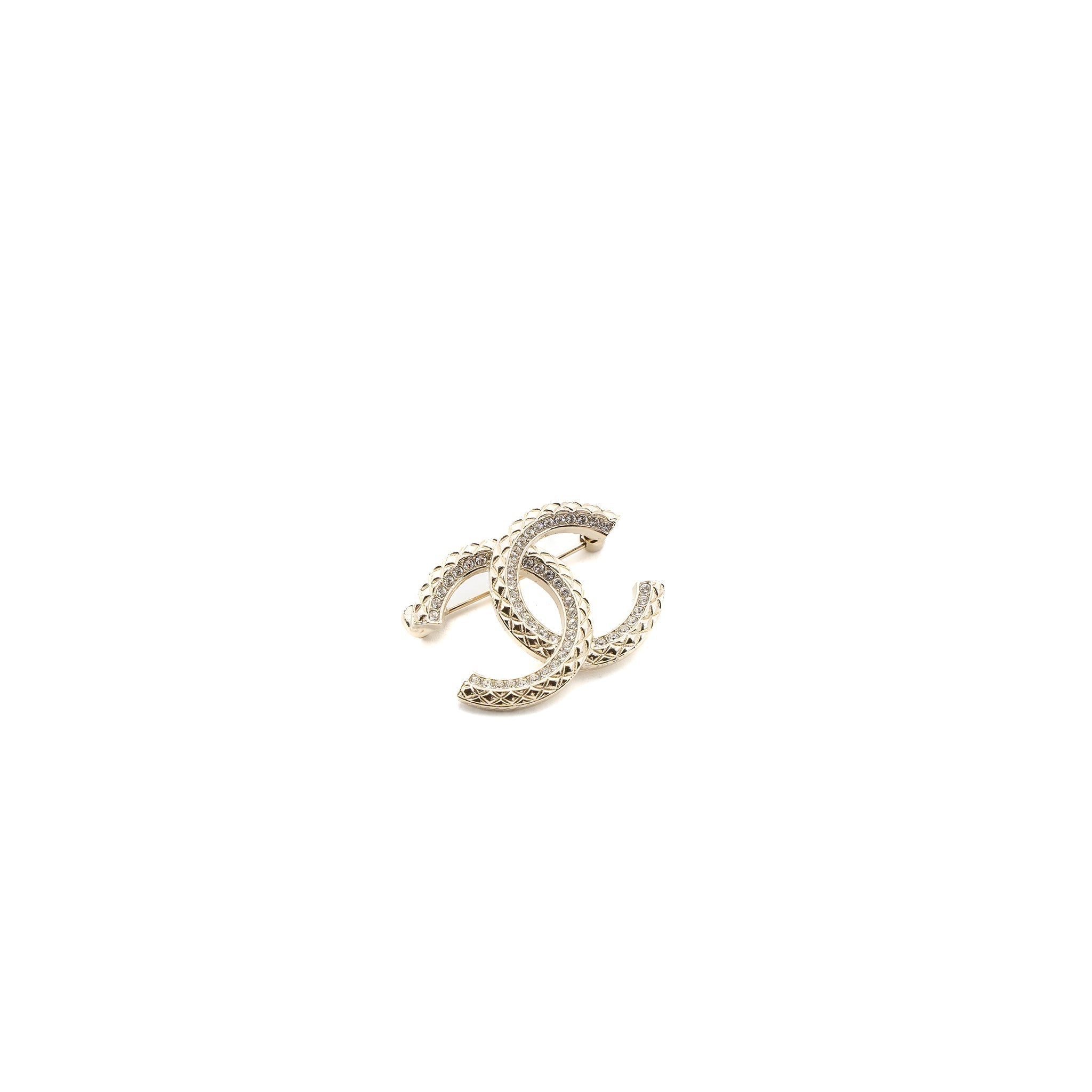 Chanel Detailed CC Logo Brooch Crystal Light Gold Tone