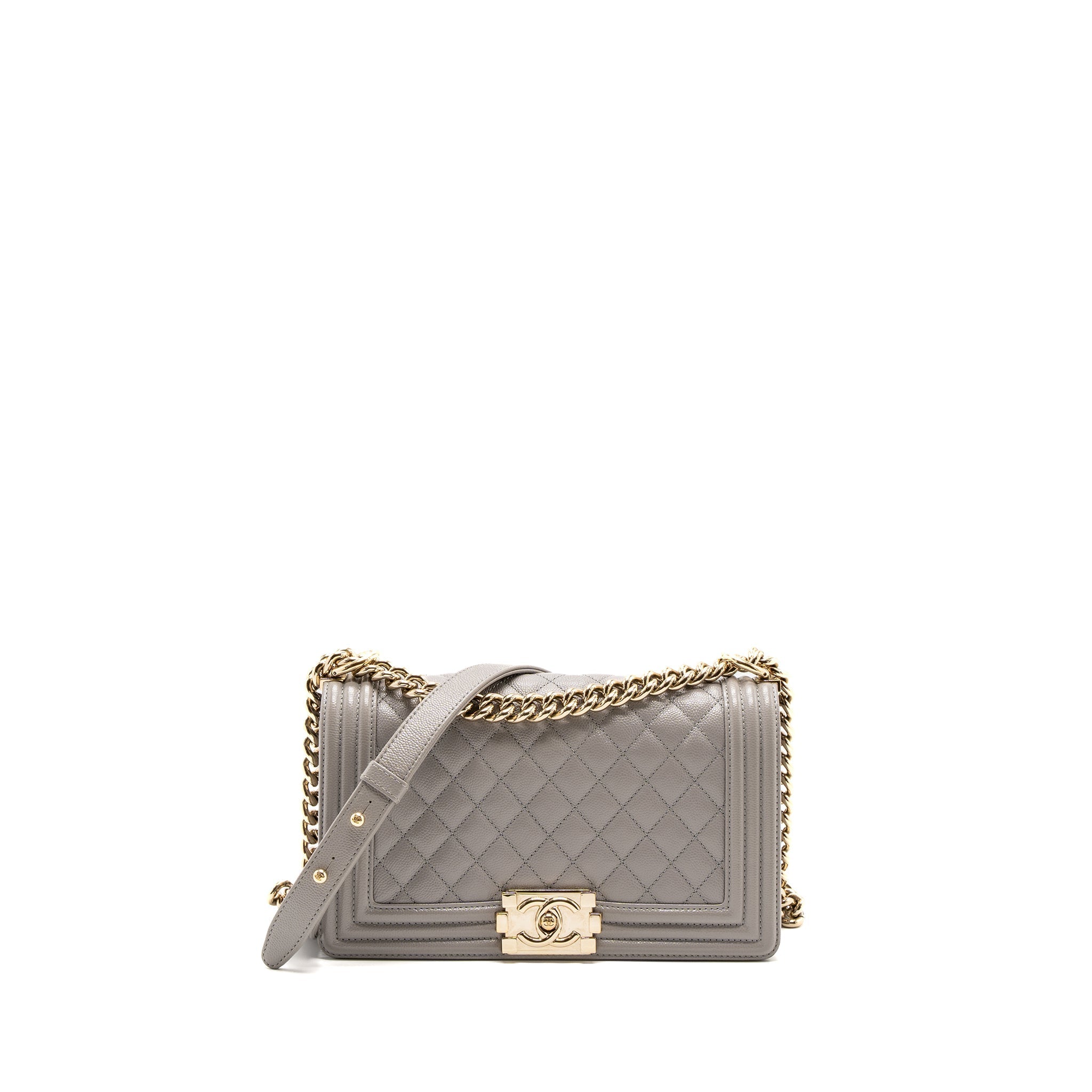 Chanel Medium Boy Bag Caviar Light Grey L