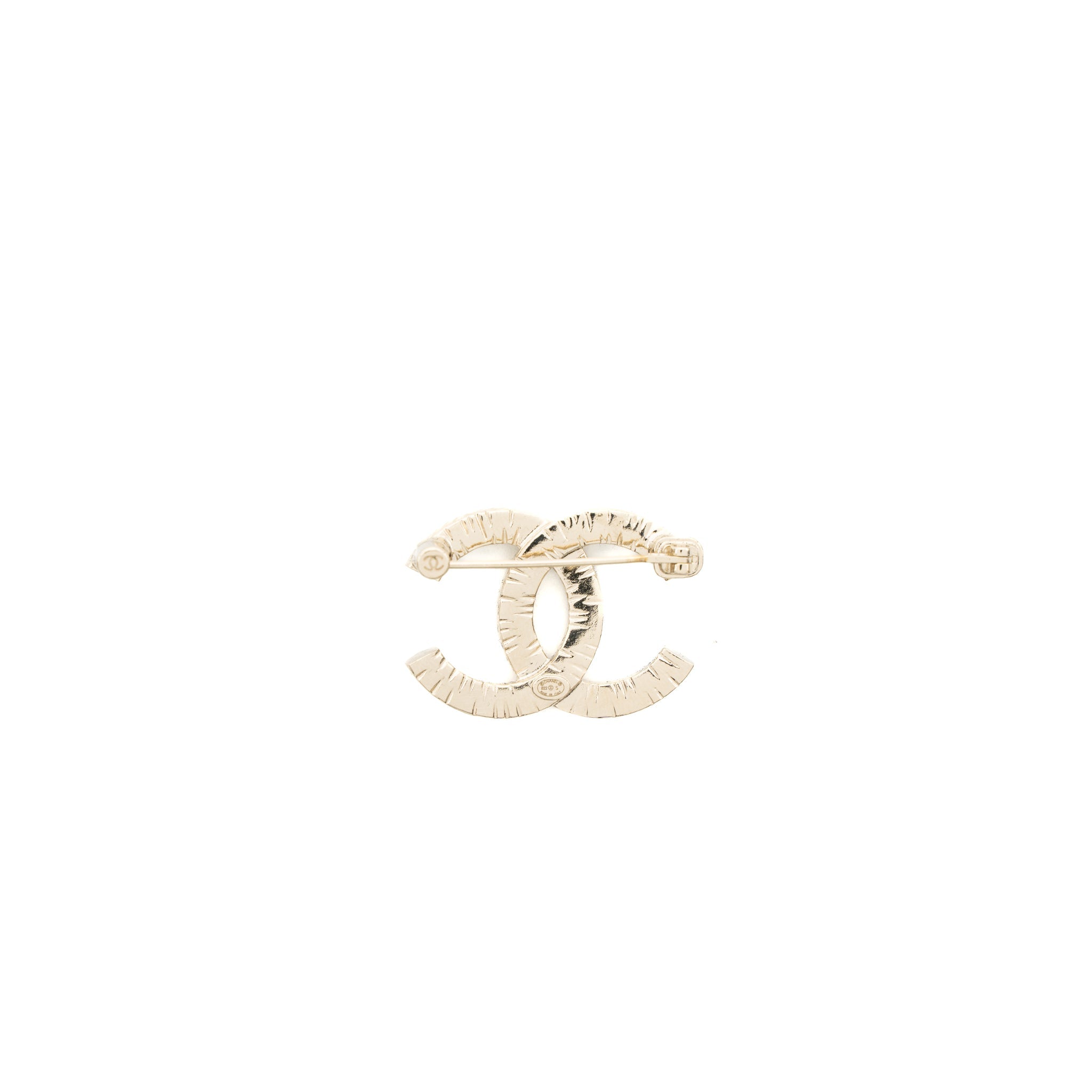 Chanel Detailed CC Logo Brooch Crystal Light Gold Tone