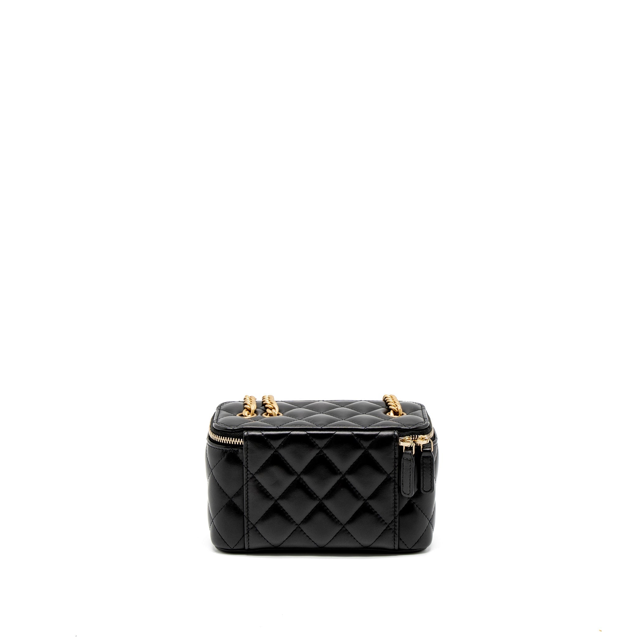 Chanel 22K Gold Pillar Adjustable Chain Long Vanity Lambskin Black Brushed (Microchip)