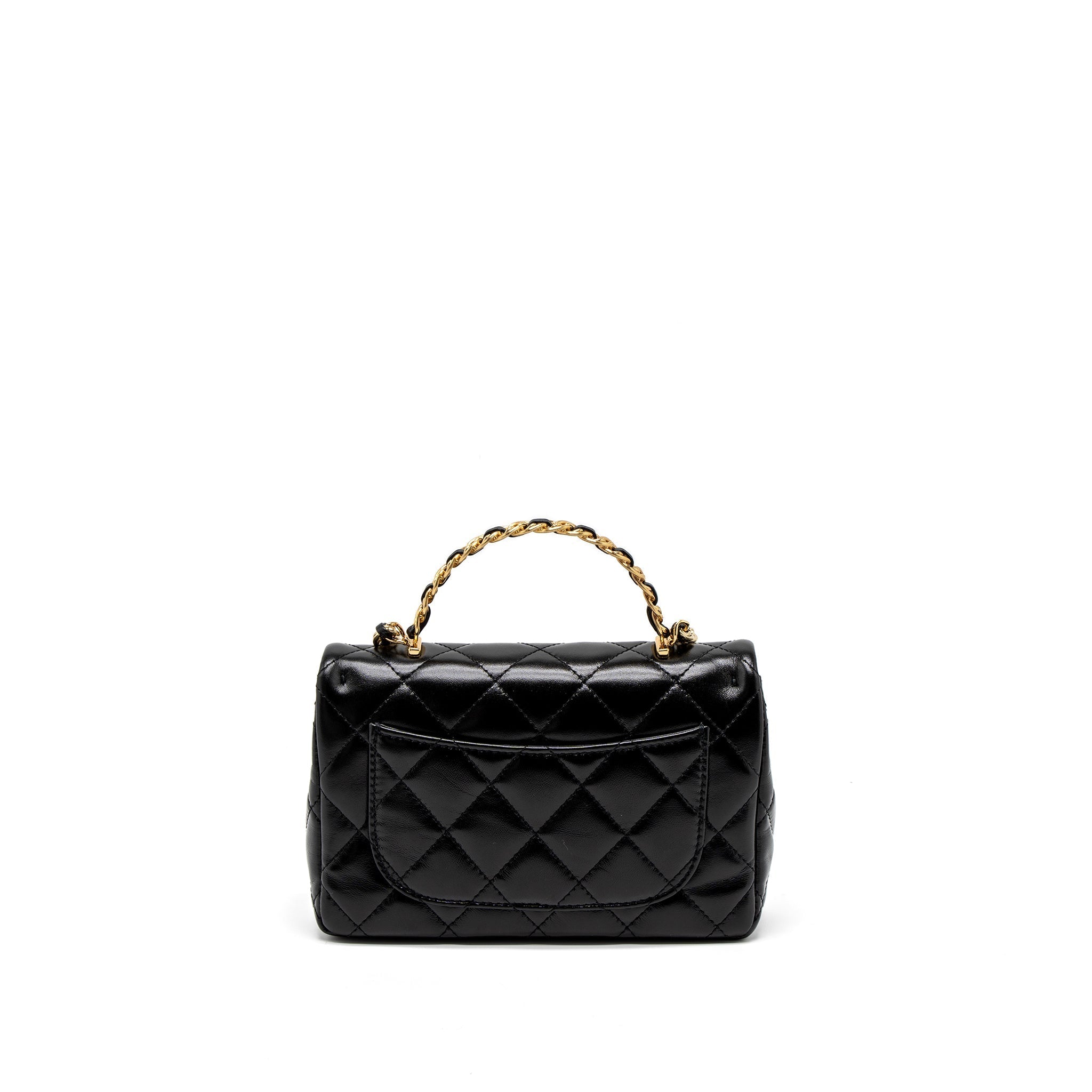 Chanel 23S Detail Top Handle Mini Rectangular Flap Bag Shiny Lambskin Black  (Microchip)