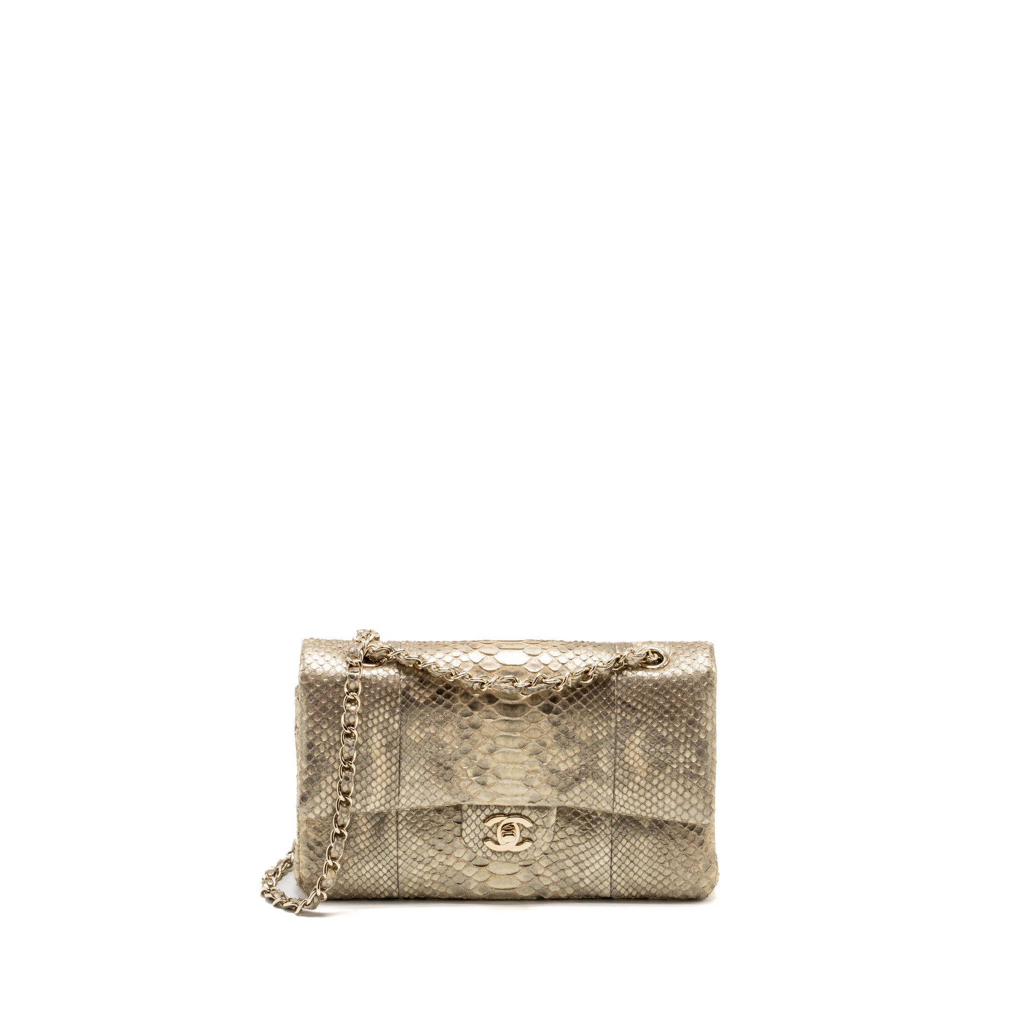 Chanel medium classic double flap bag python Gold