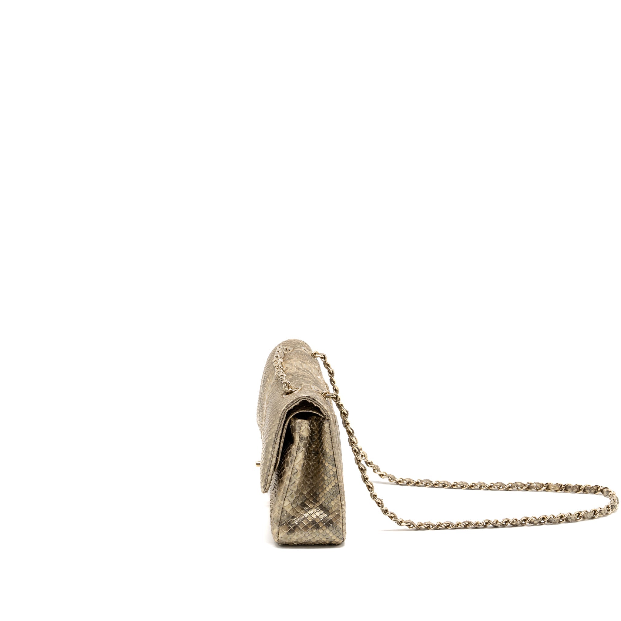 Chanel medium classic double flap bag python Gold