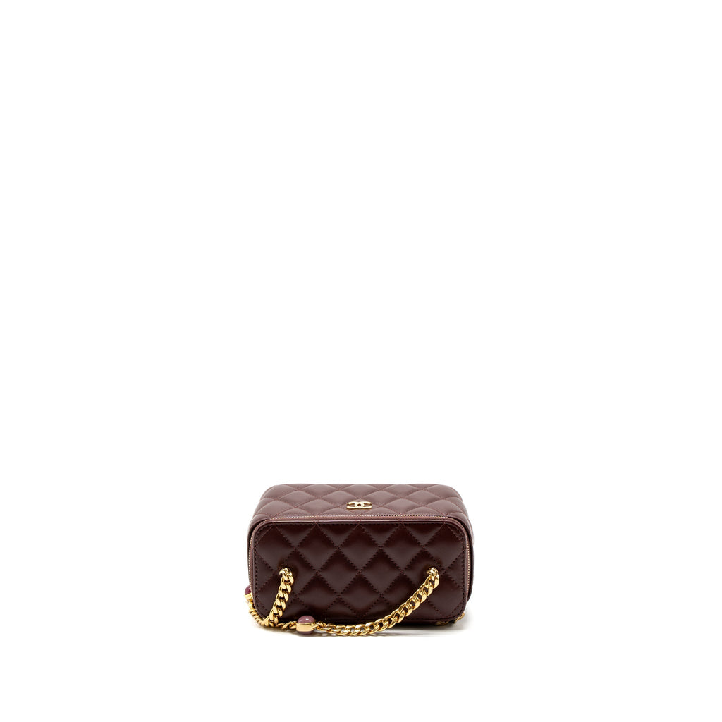Chanel Long Vanity With Gem Chain Lambskin Burgundy  (Microchip)