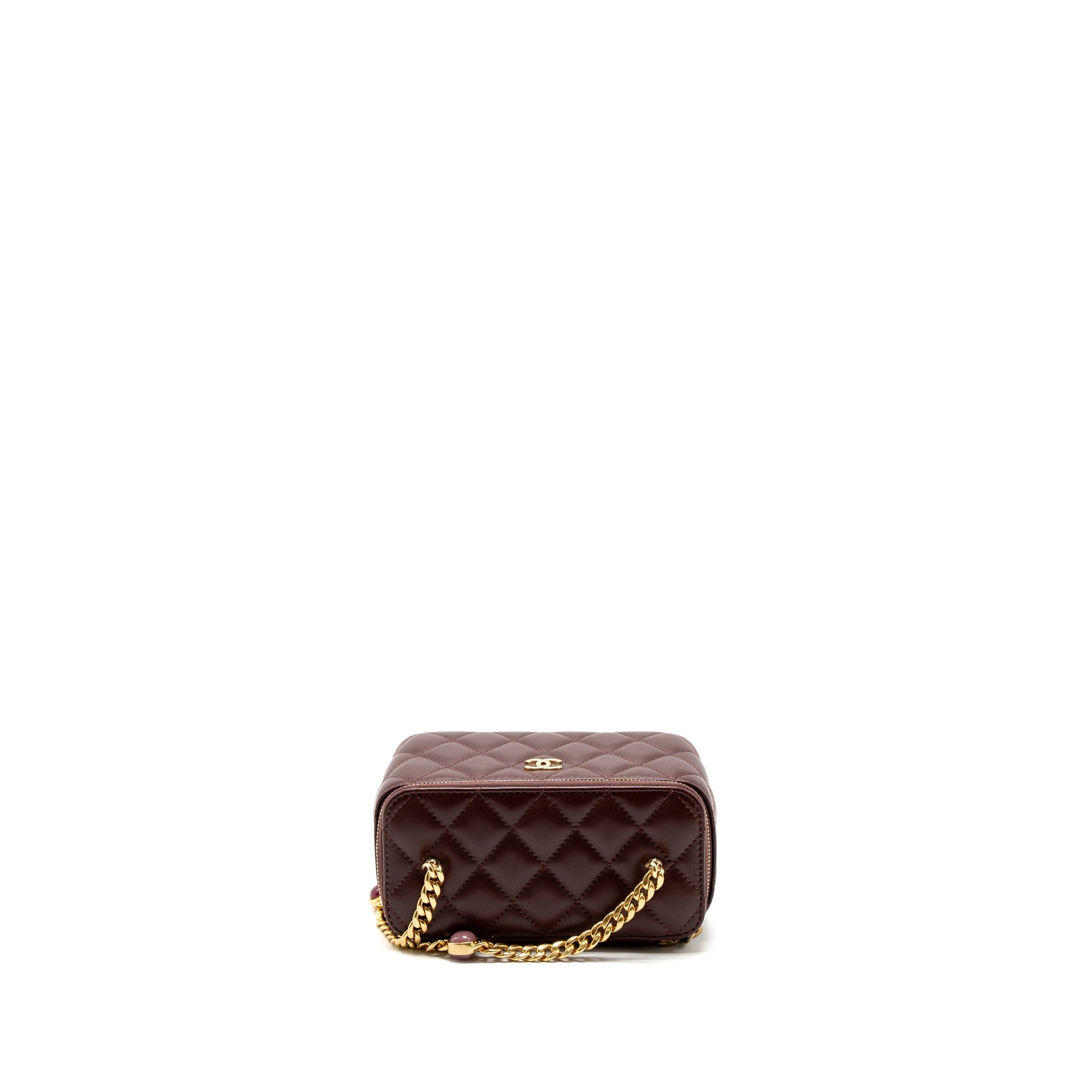 Chanel Long Vanity With Gem Chain Lambskin Burgundy  (Microchip)