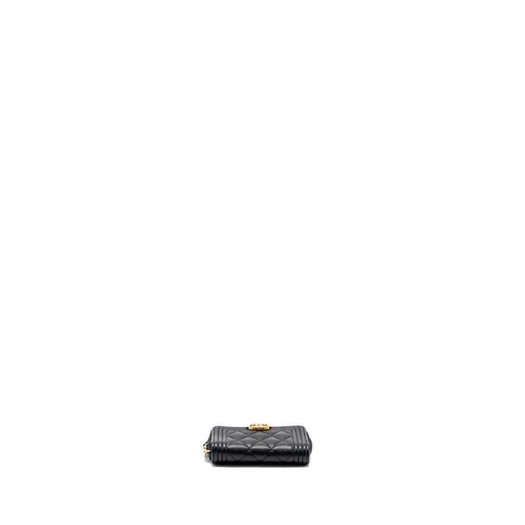 Chanel boy zip card holder caviar black