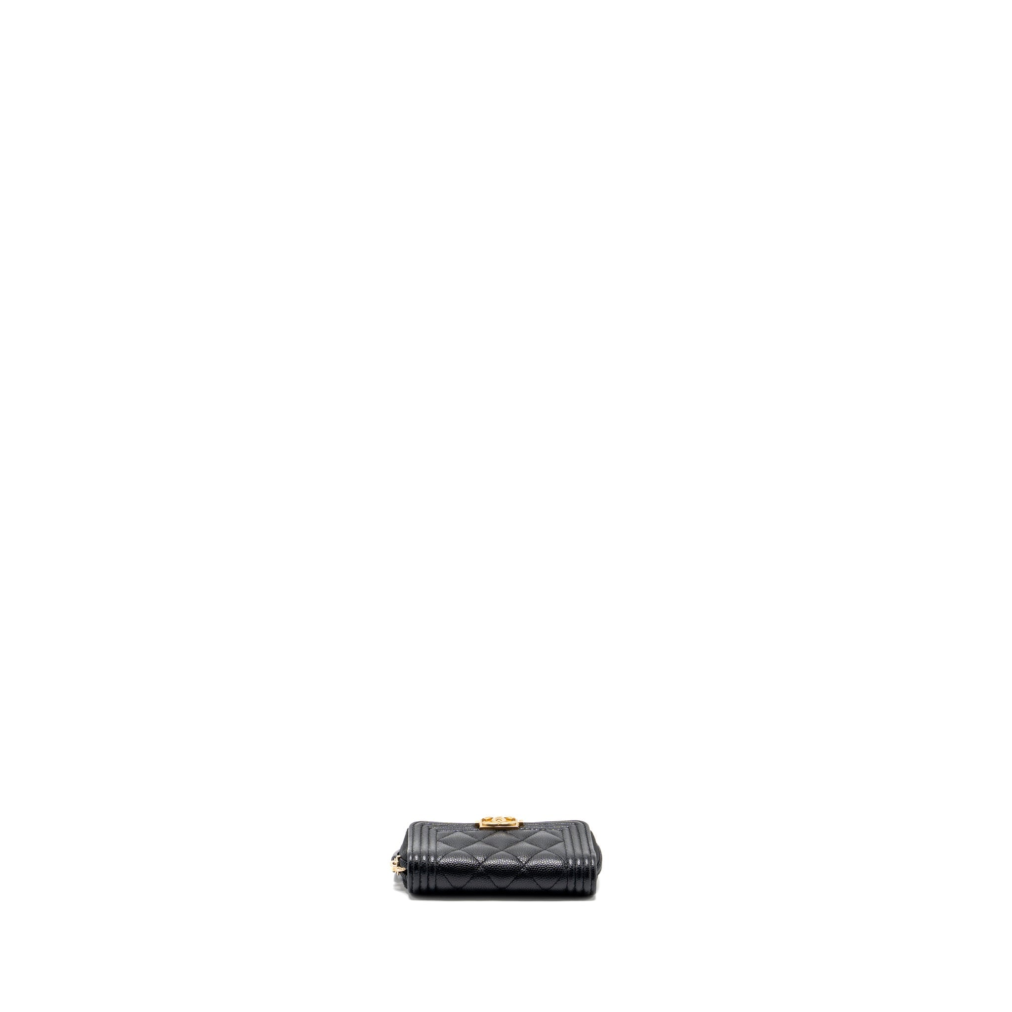 Chanel boy zip card holder caviar black