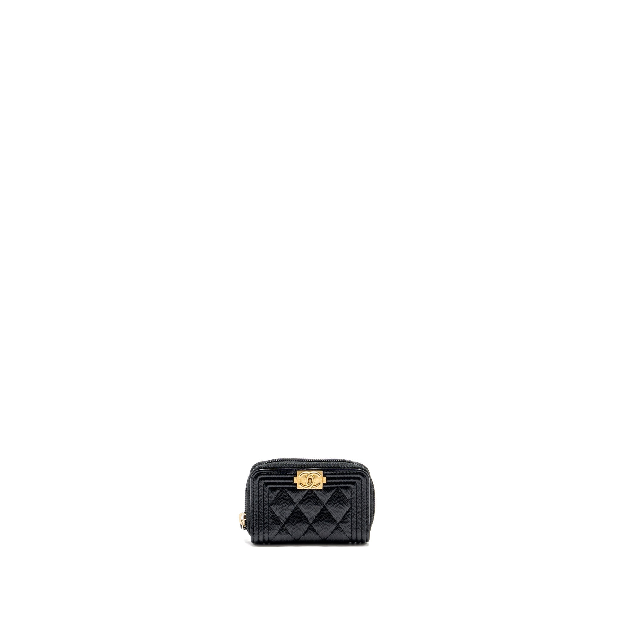 Chanel boy zip card holder caviar black