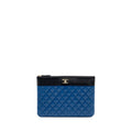 Chanel CC Logo Quilted Zip Pouch / Clutch shiny sheepskin Black/ Blue