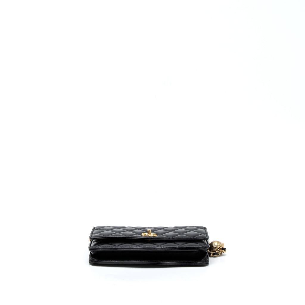 Chanel Pearl Crush Wallet On Chain Lambskin Black Brushed  (Microchip)