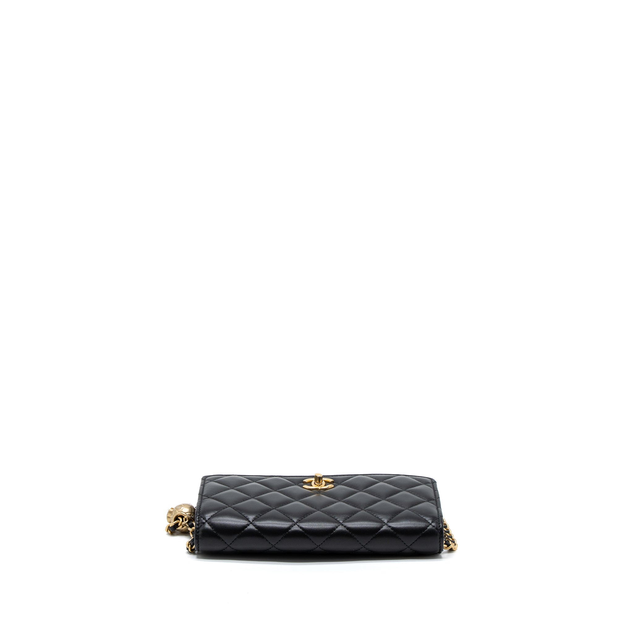 Chanel Pearl Crush Wallet On Chain Lambskin Black Brushed  (Microchip)
