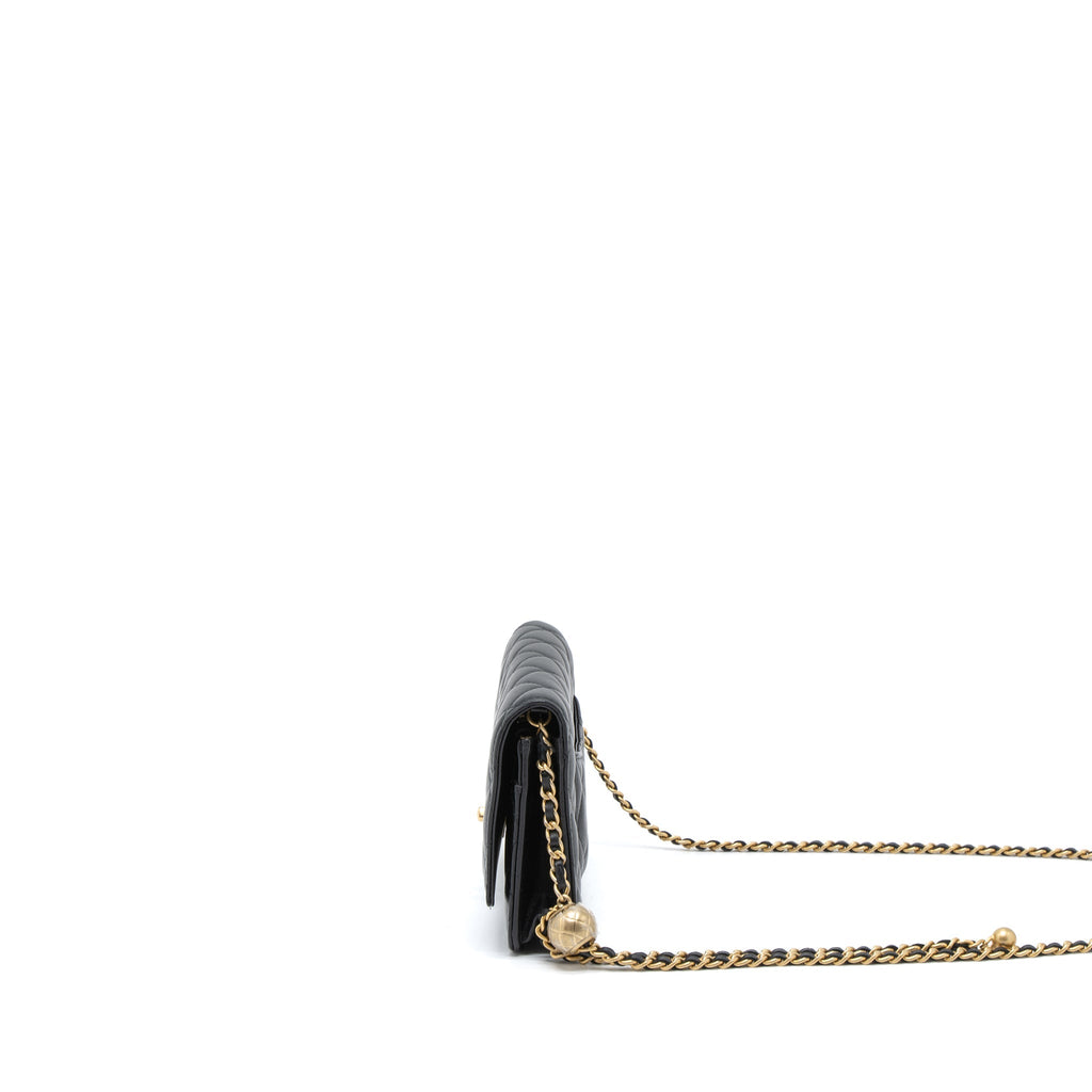 Chanel Pearl Crush Wallet On Chain Lambskin Black Brushed  (Microchip)