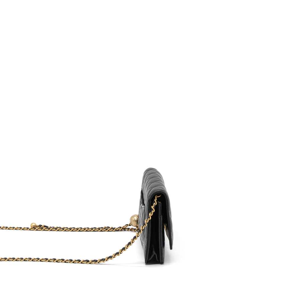 Chanel Pearl Crush Wallet On Chain Lambskin Black Brushed  (Microchip)