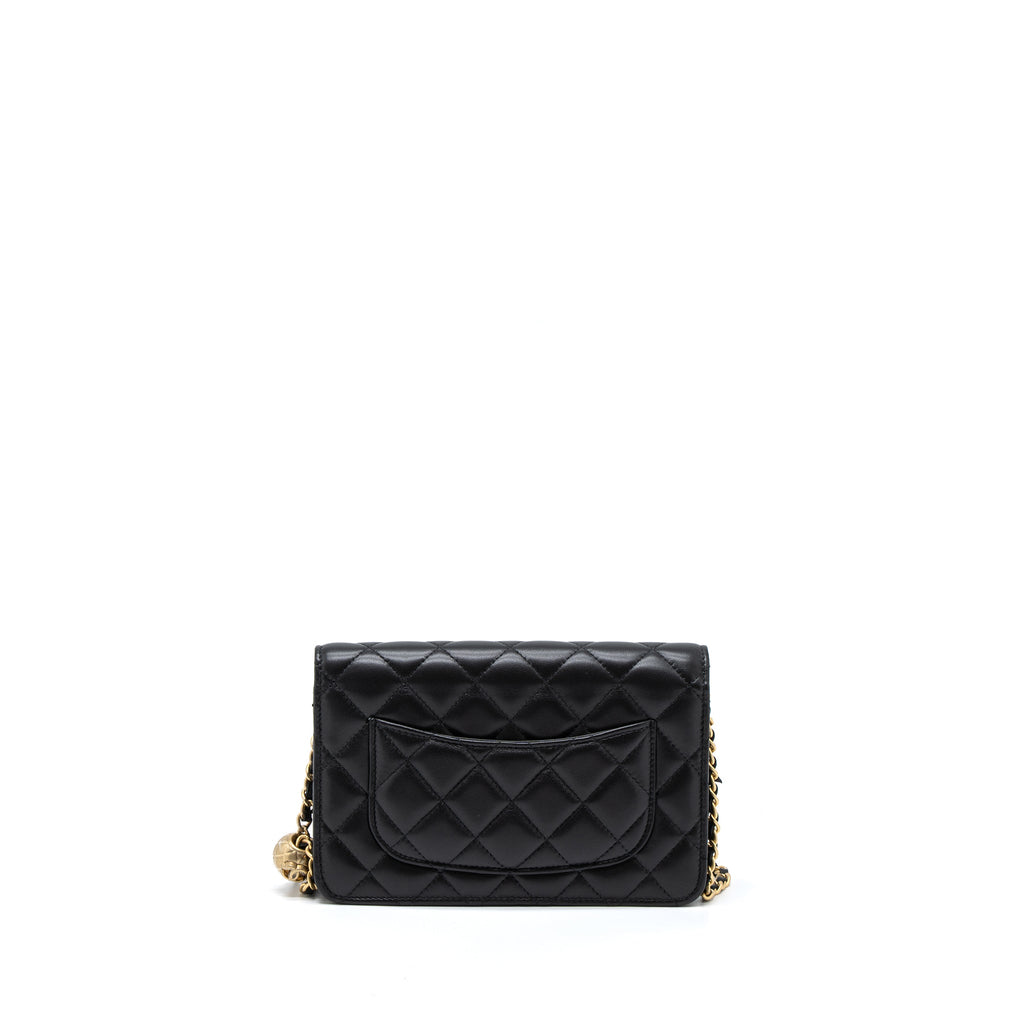 Chanel Pearl Crush Wallet On Chain Lambskin Black Brushed  (Microchip)
