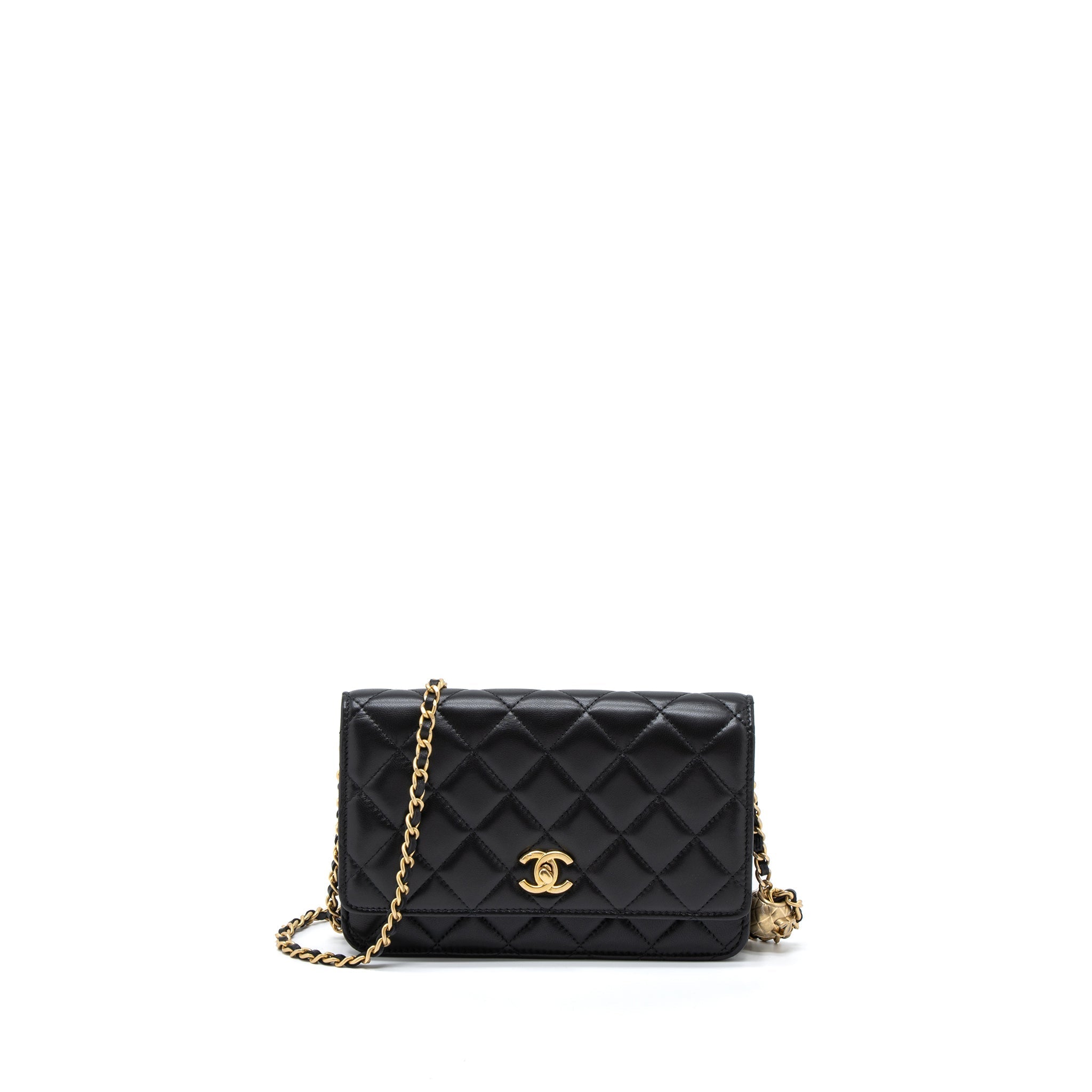 Chanel Pearl Crush Wallet On Chain Lambskin Black Brushed  (Microchip)