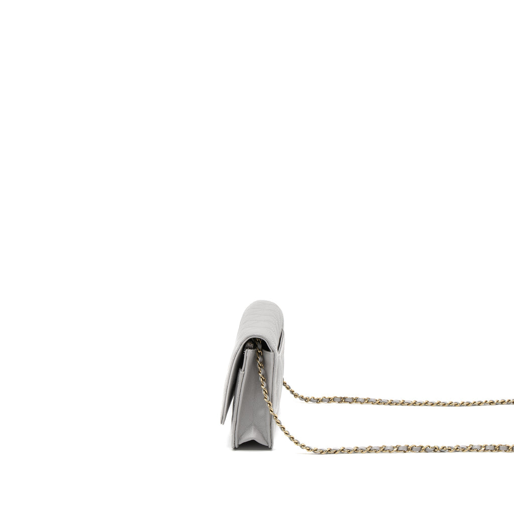 Chanel Classic Wallet on Chain Caviar Light Grey L (Microchip)