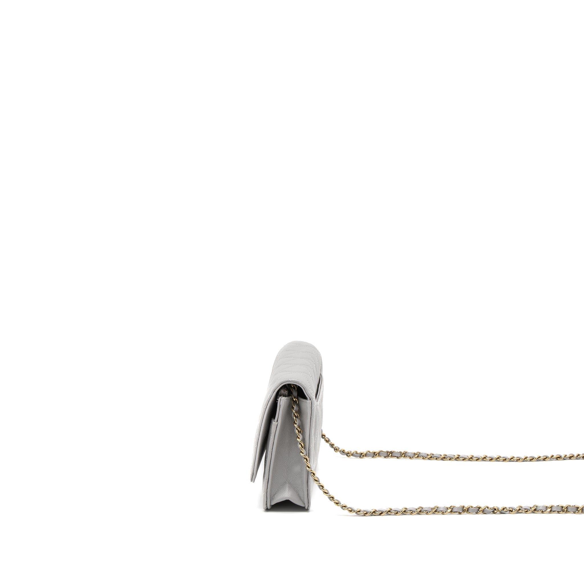 Chanel Classic Wallet on Chain Caviar Light Grey L (Microchip)