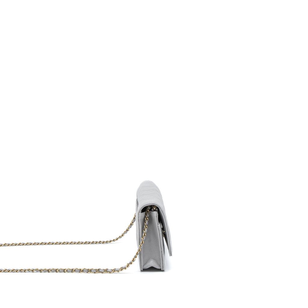Chanel Classic Wallet on Chain Caviar Light Grey L (Microchip)