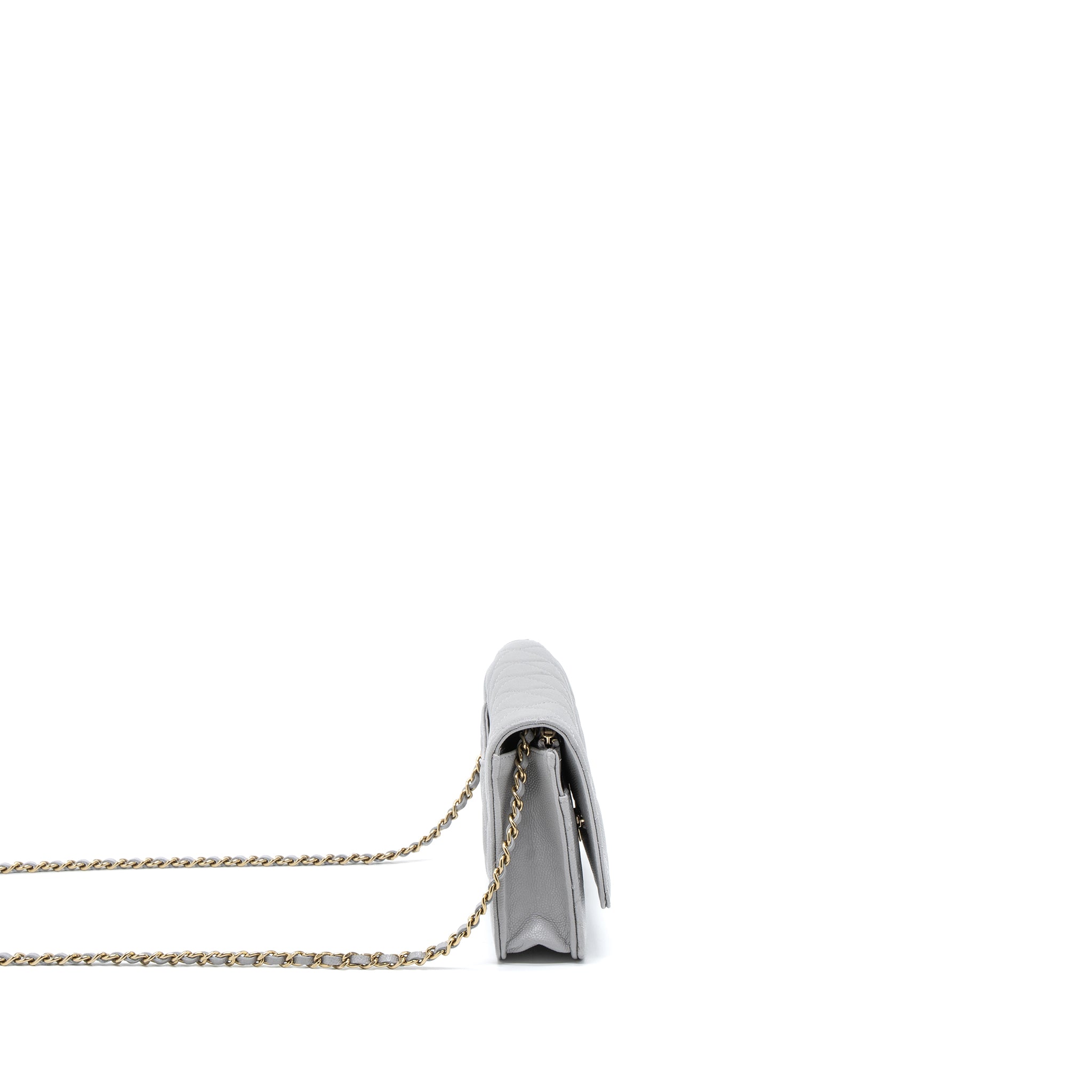Chanel Classic Wallet on Chain Caviar Light Grey L (Microchip)