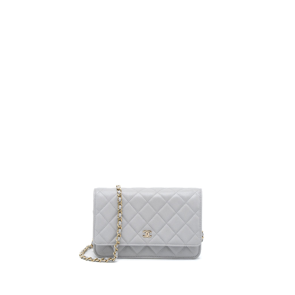 Chanel Classic Wallet on Chain Caviar Light Grey L (Microchip)