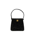Chanel Vintage Double Sided Tumlock Handbag Laced Satin Black