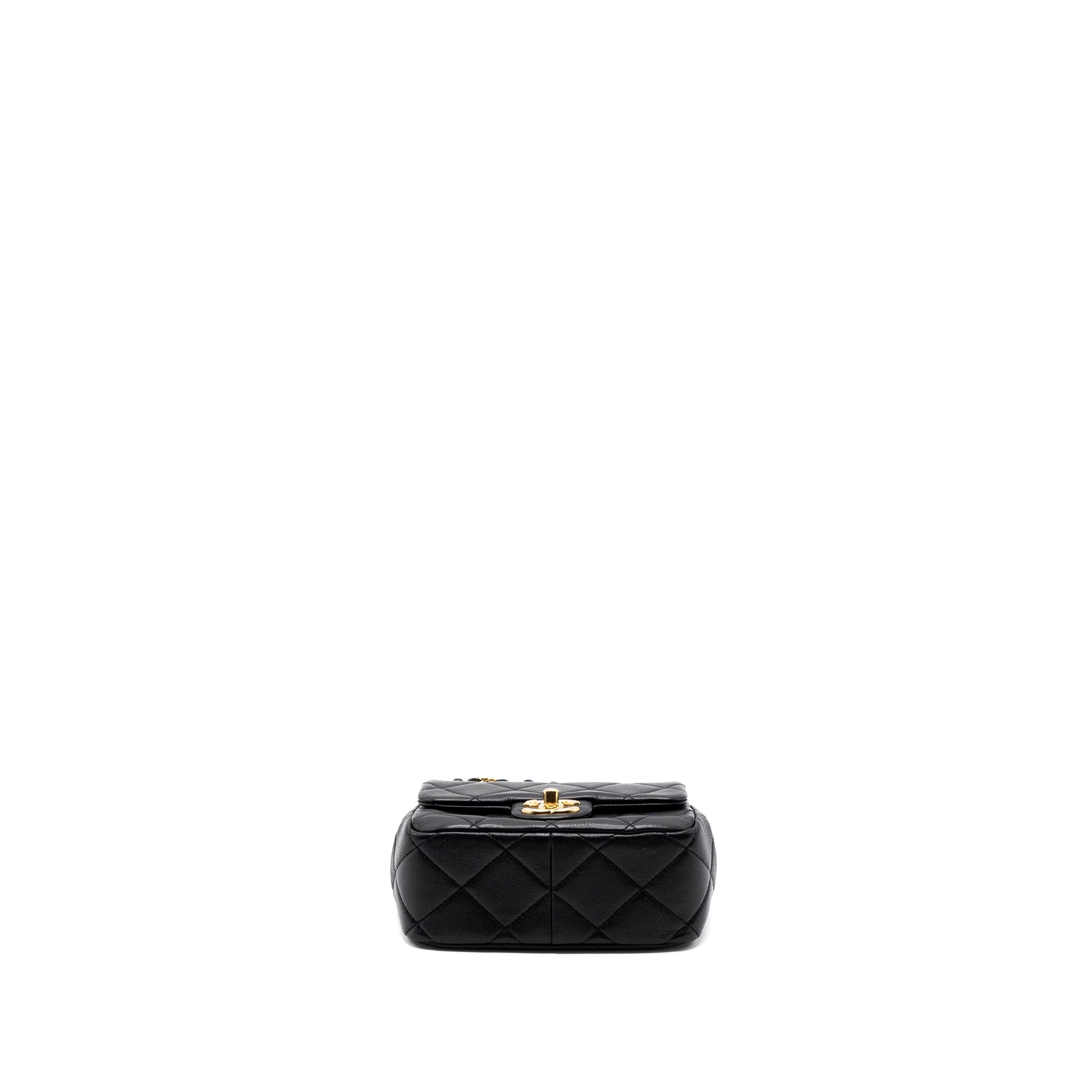 Chanel Round Handle Mini Square Crossbody Bag Lambskin Brushed (Microchip)