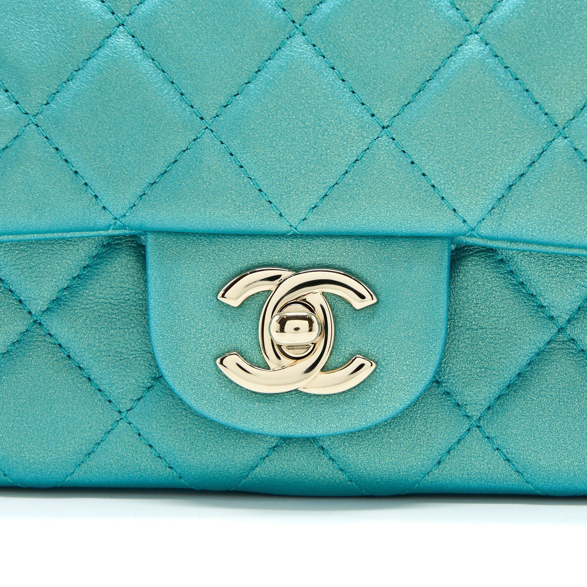 Chanel 21S Mini Rectangular Flap Bag Calfskin Iridescent Green L