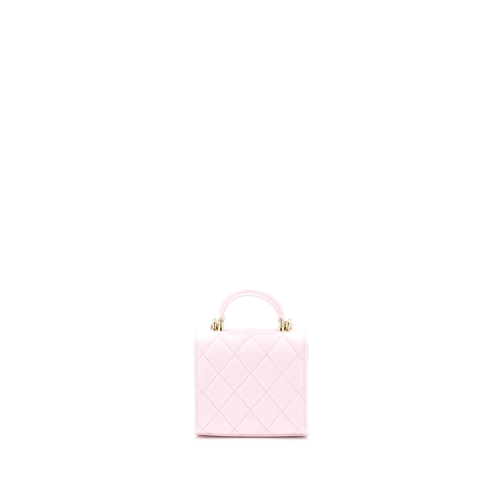 Chanel Top Handle Mini Flap Bag with Chain Lambskin Light Pink L