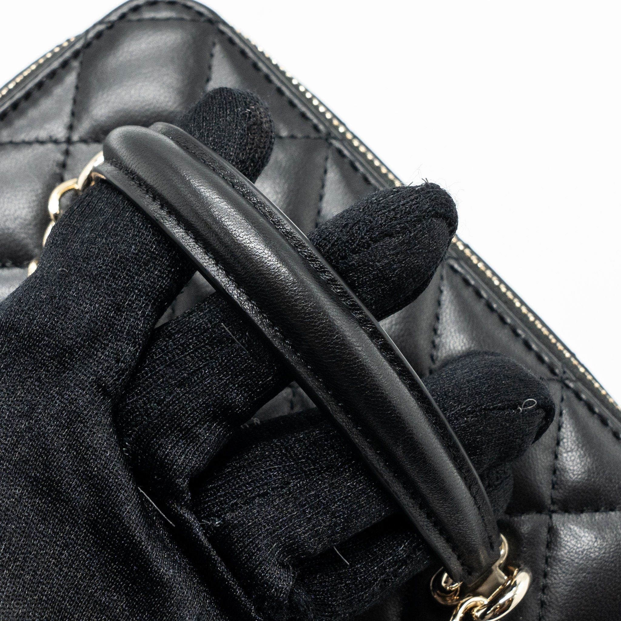 Chanel Top Handle Long Vanity With Chain Lambskin Black L(Microchip)