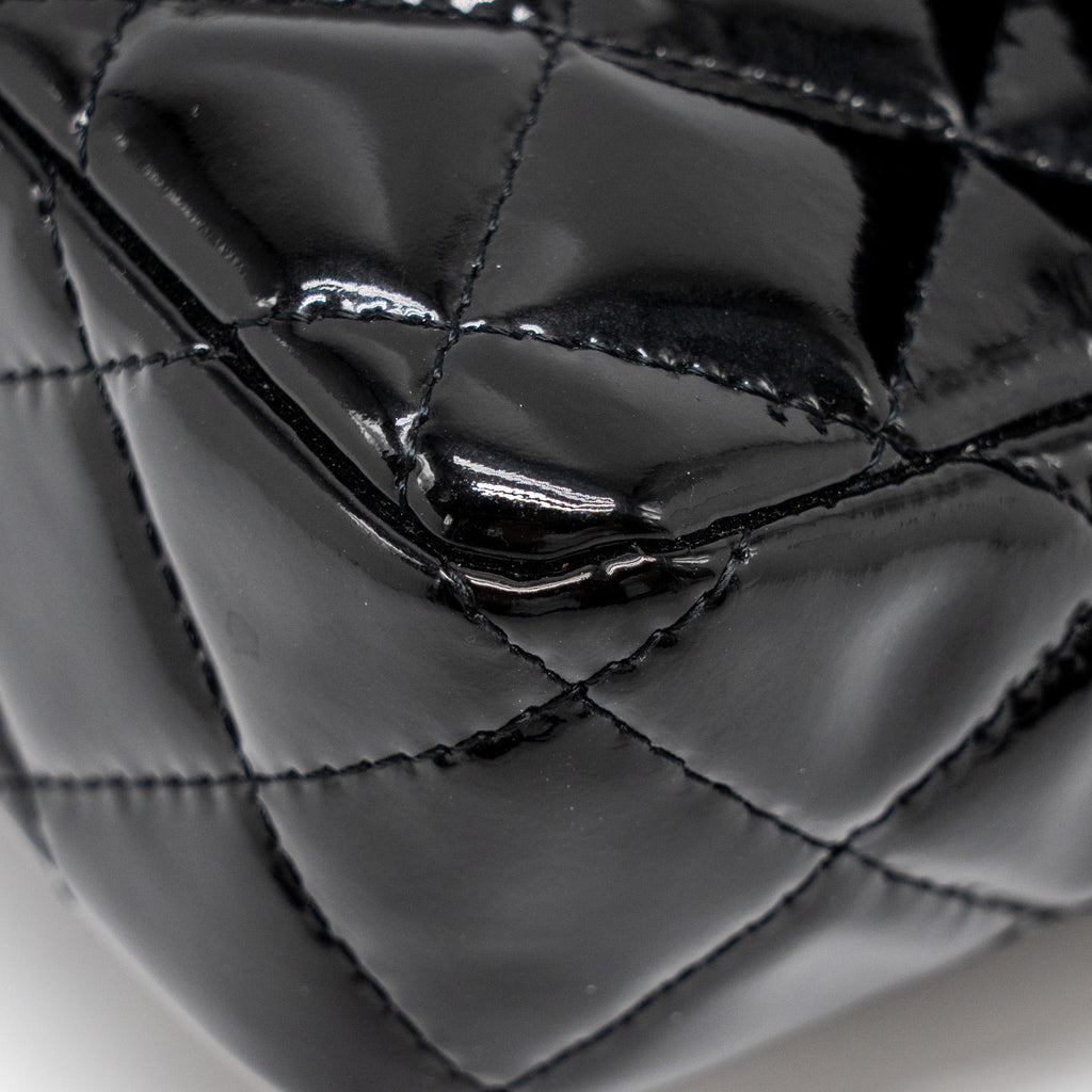 Chanel East West Flap Shoulder Bag Patent Leather Black