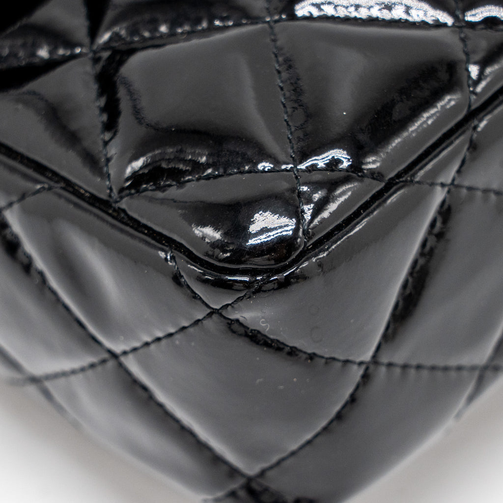 Chanel East West Flap Shoulder Bag Patent Leather Black