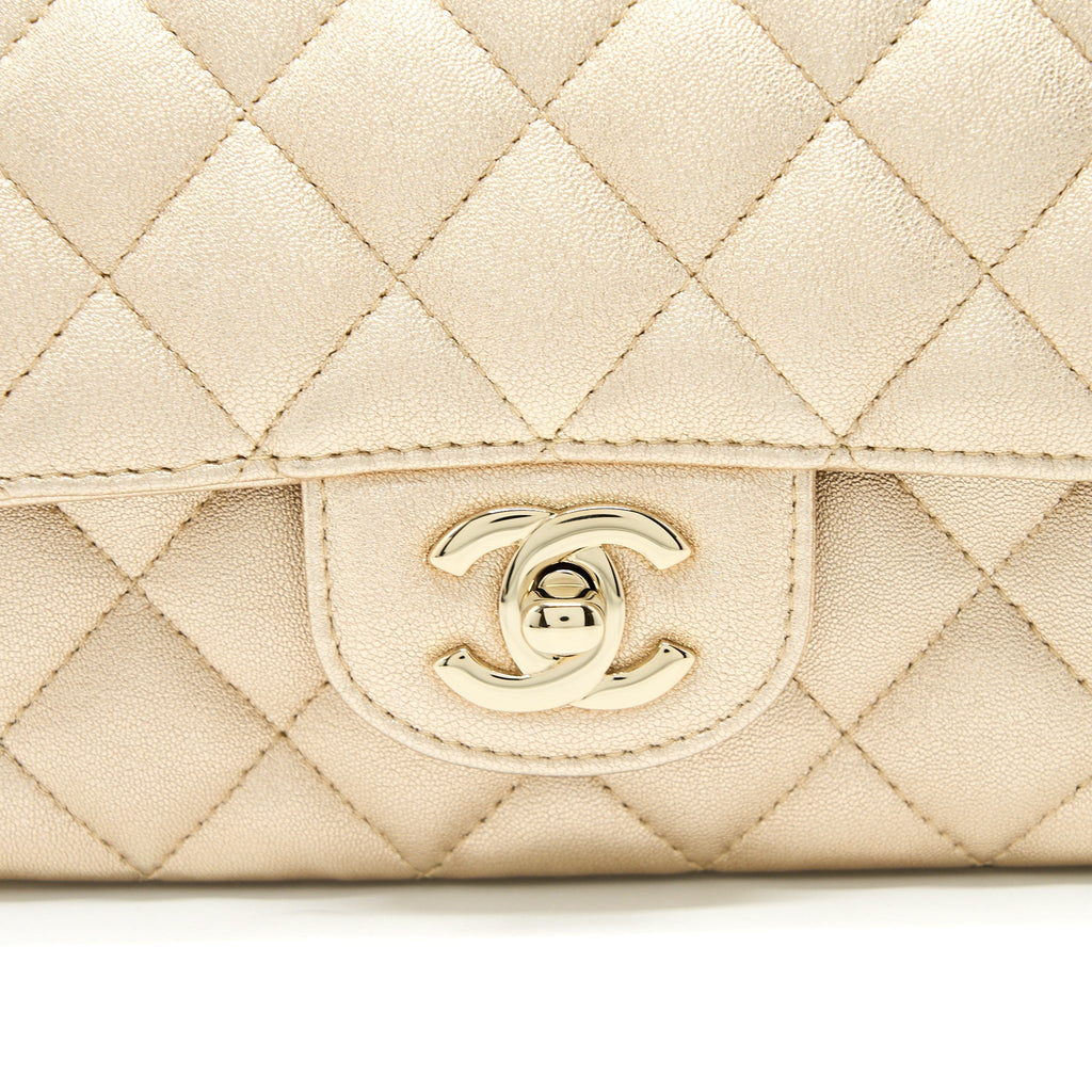 Chanel 21P Mini Rectangular Flap Bag Grained Lambskin Gold L