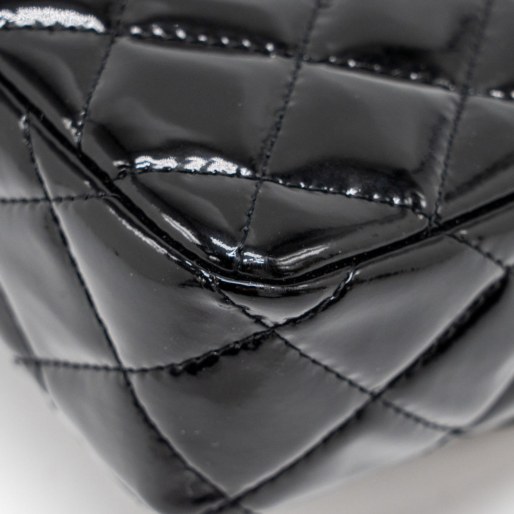 Chanel East West Flap Shoulder Bag Patent Leather Black