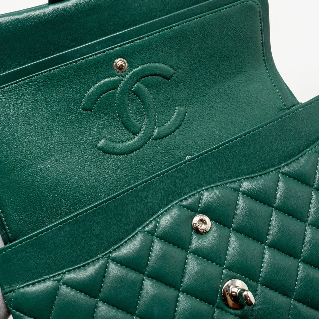 Chanel Medium Classic double flap bag lambskin green
