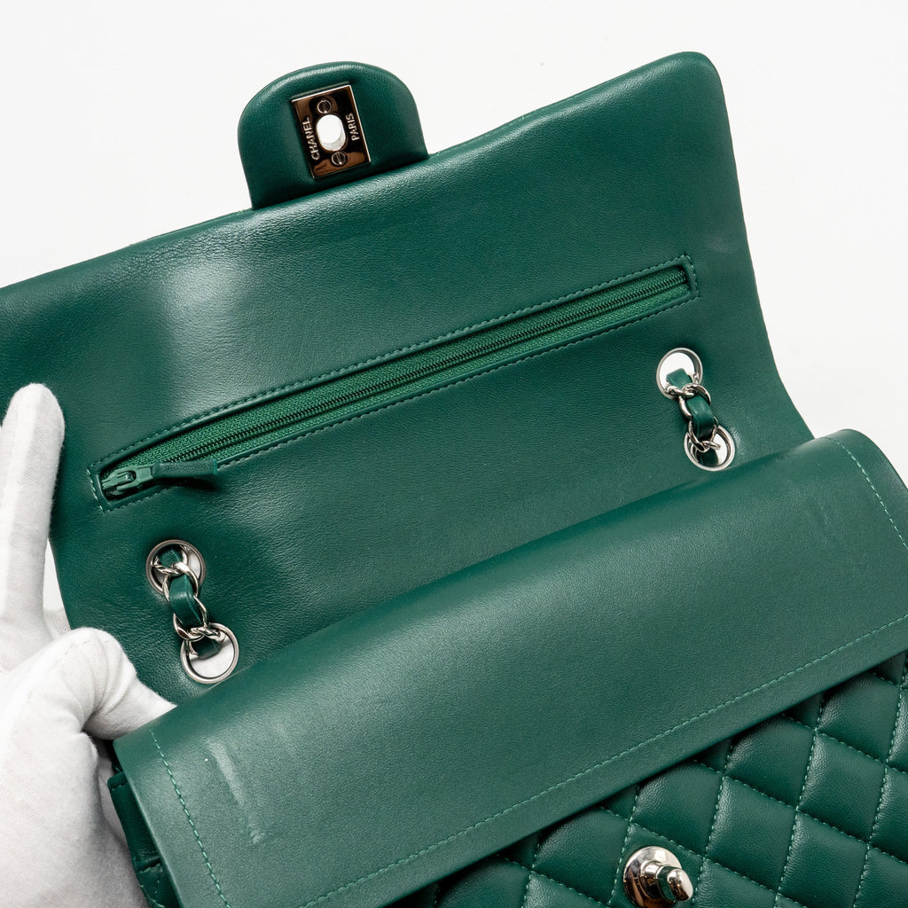 Chanel Medium Classic double flap bag lambskin green