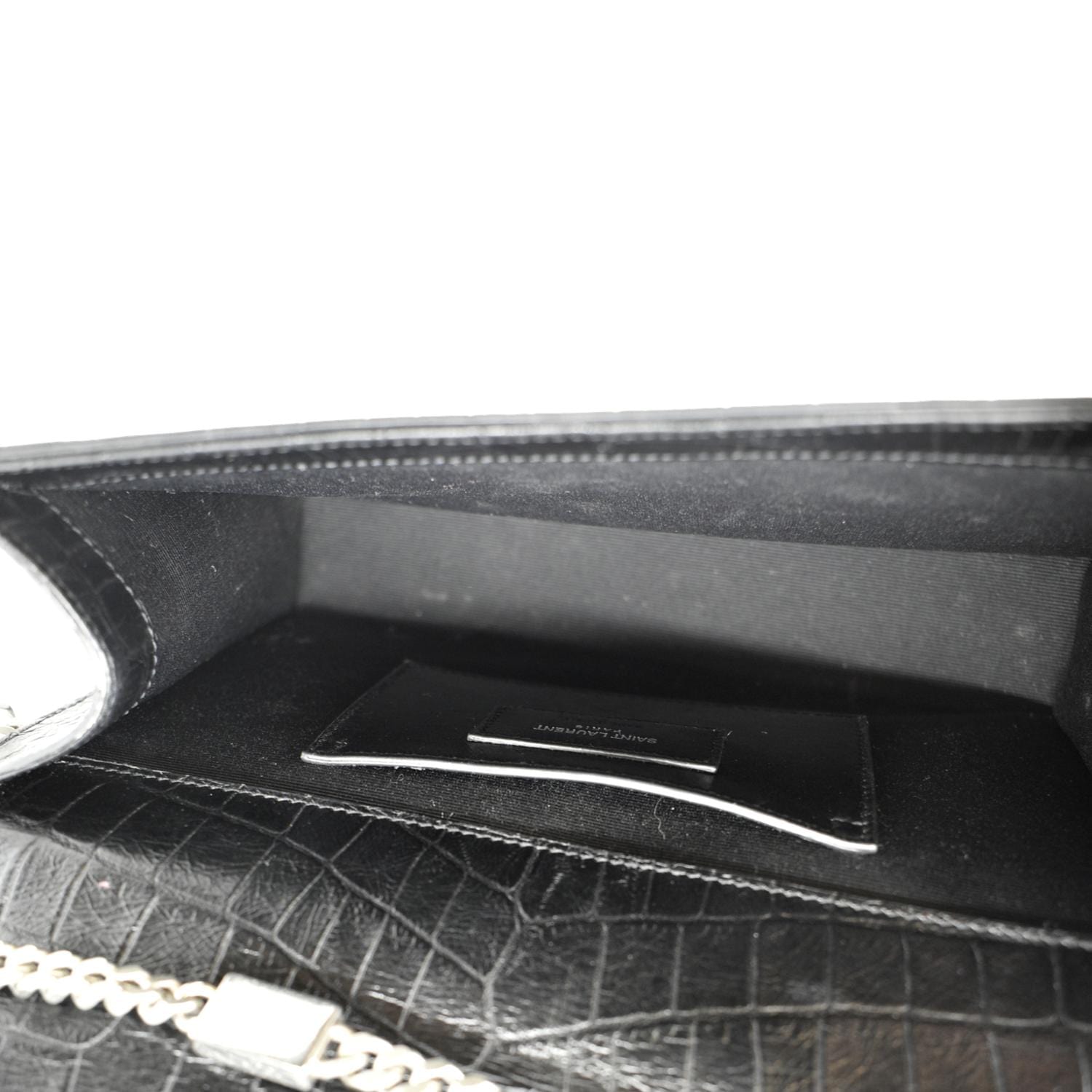 YVES SAINT LAURENT Kate Crocodile Embossed Leather Shoulder Bag Black