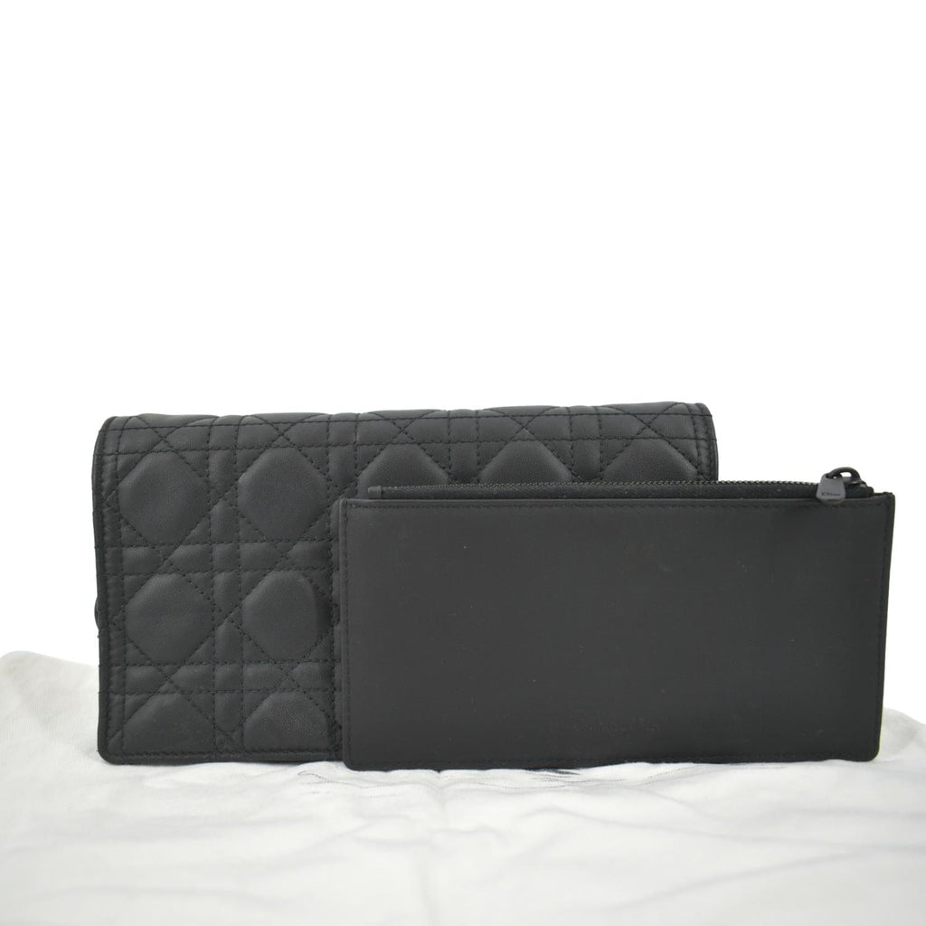CHRISTIAN DIOR Lady Dior Cannage Leather Crossbody Chain wallet Black