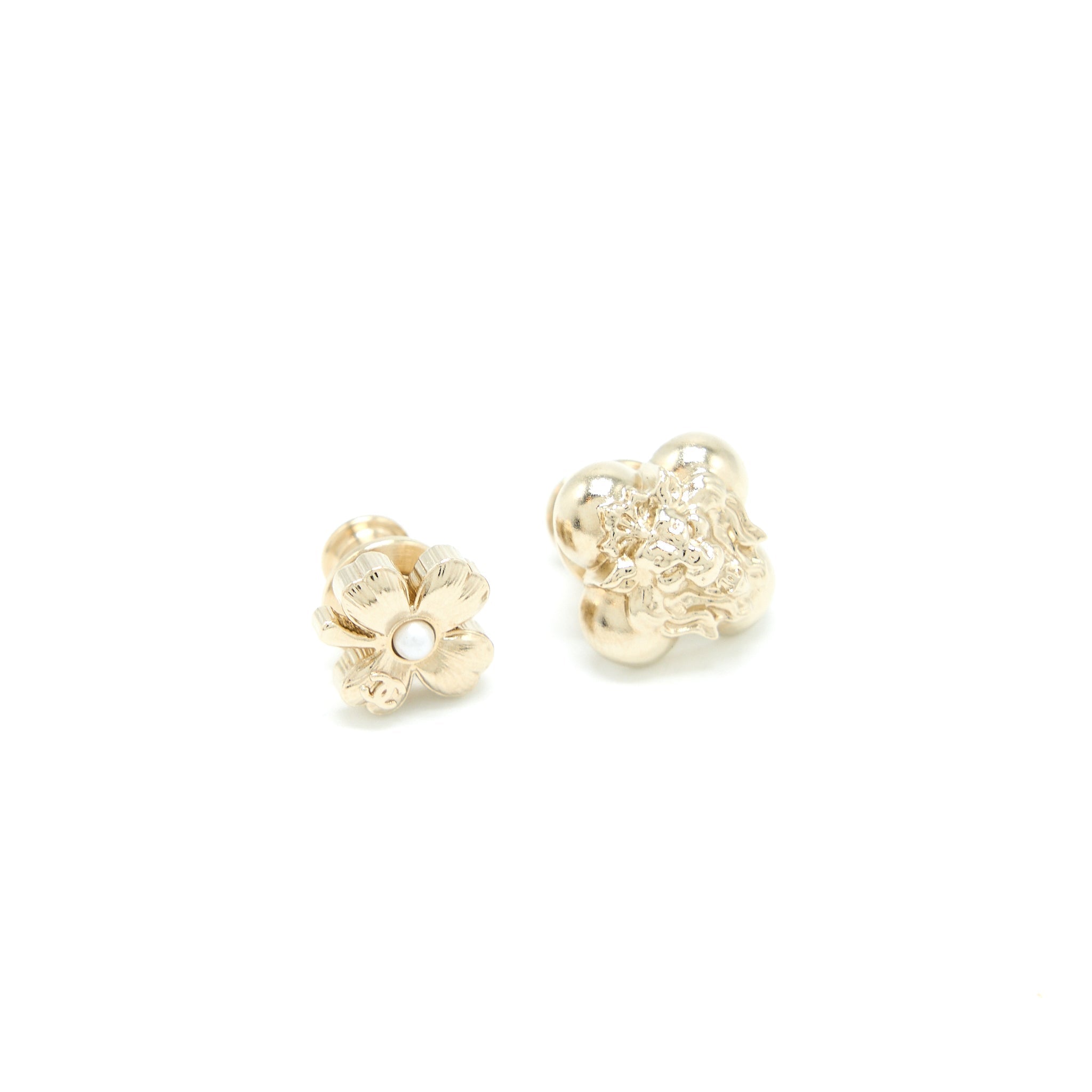 Chanel 4 Pins Brooch Crystal/Pearl Light Gold Tone