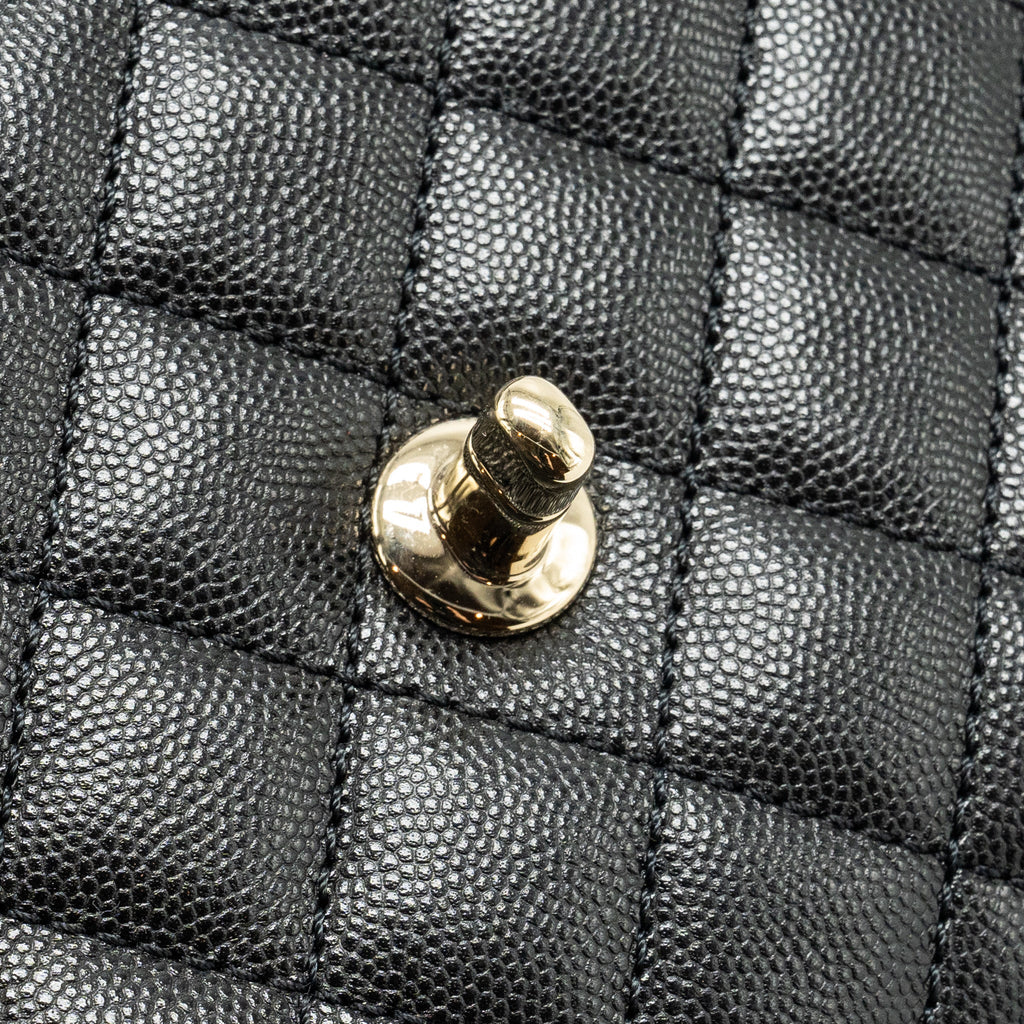 Chanel Small Coco Handle with Lizard Embossed Handle Caviar Black L