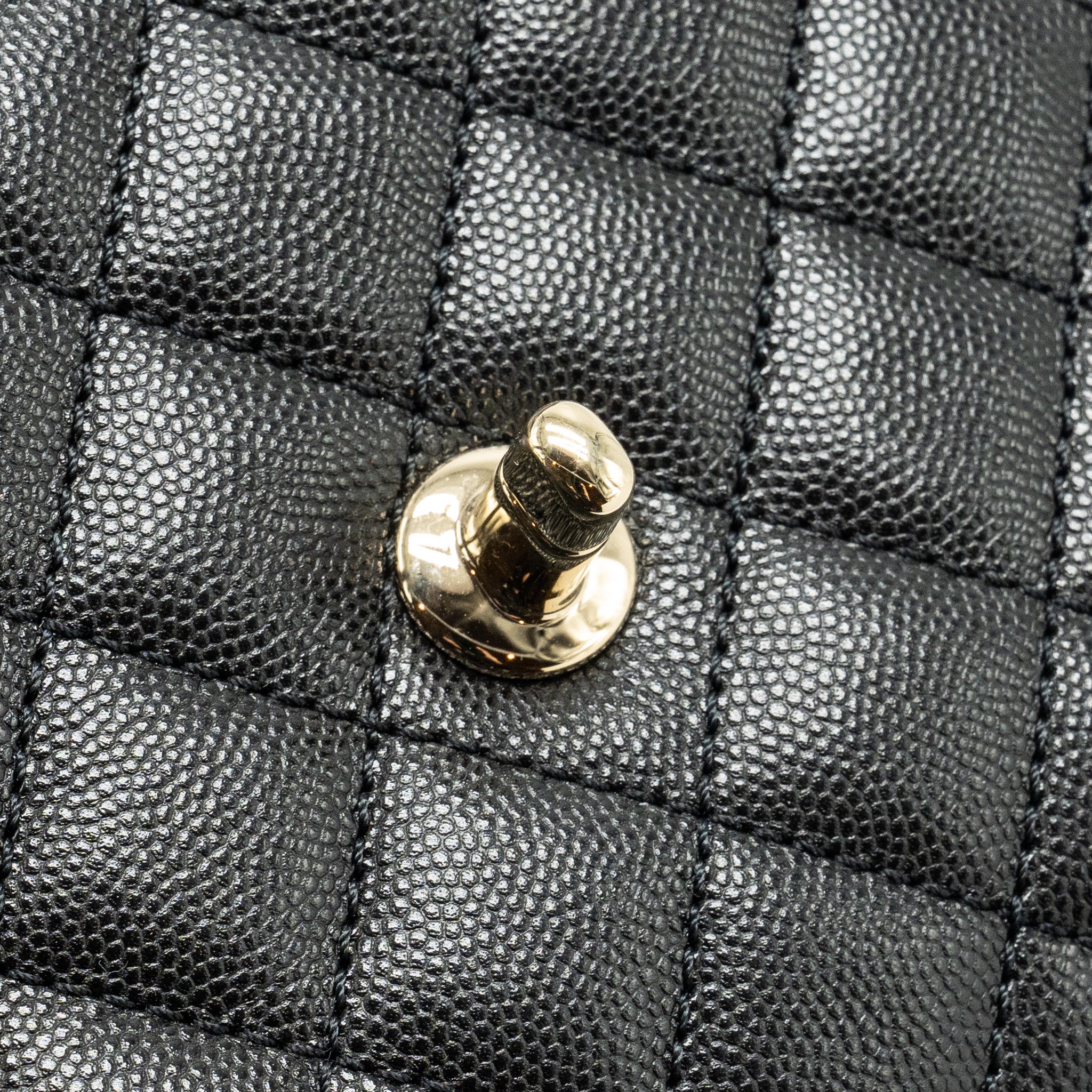 Chanel Small Coco Handle with Lizard Embossed Handle Caviar Black L