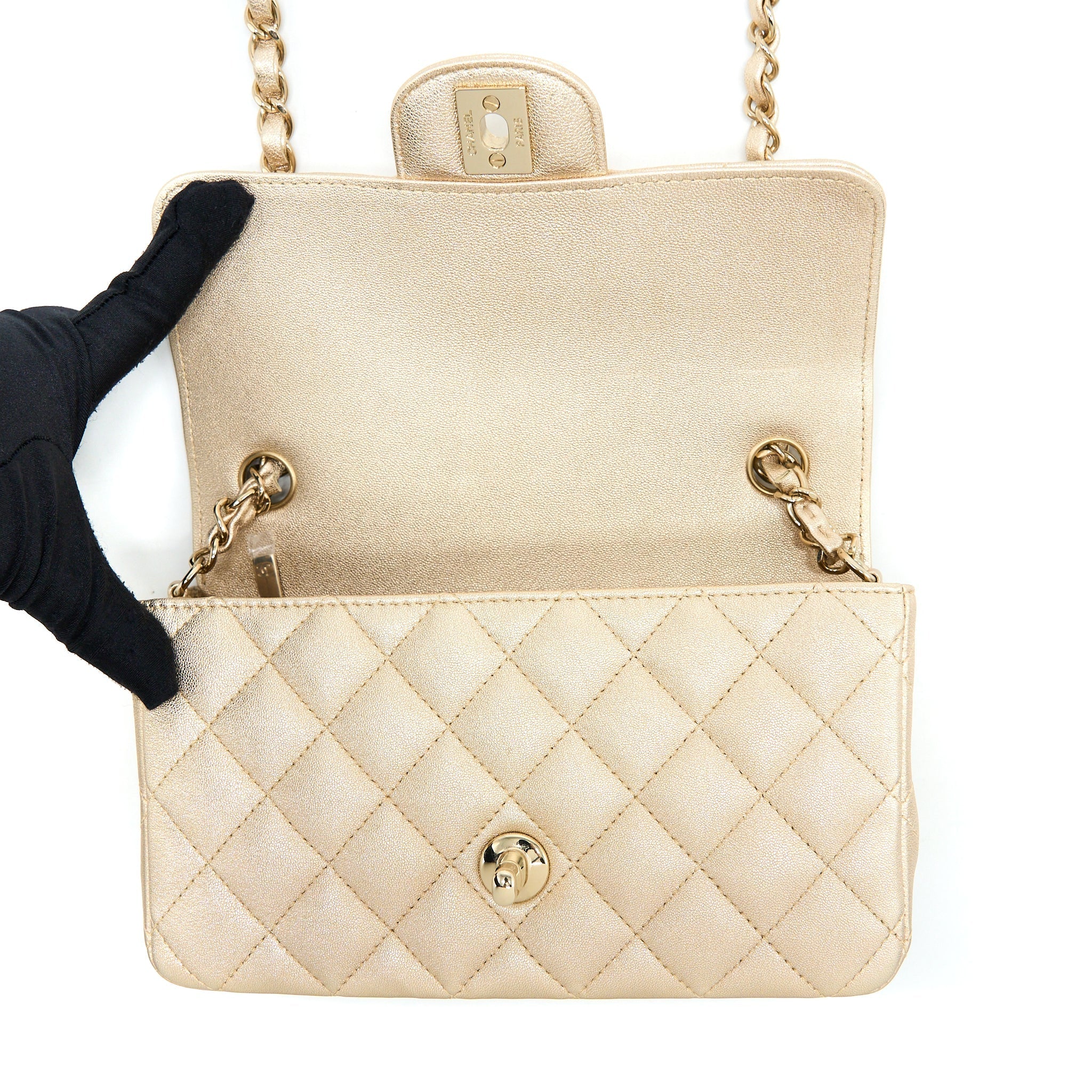 Chanel 21P Mini Rectangular Flap Bag Grained Lambskin Gold L