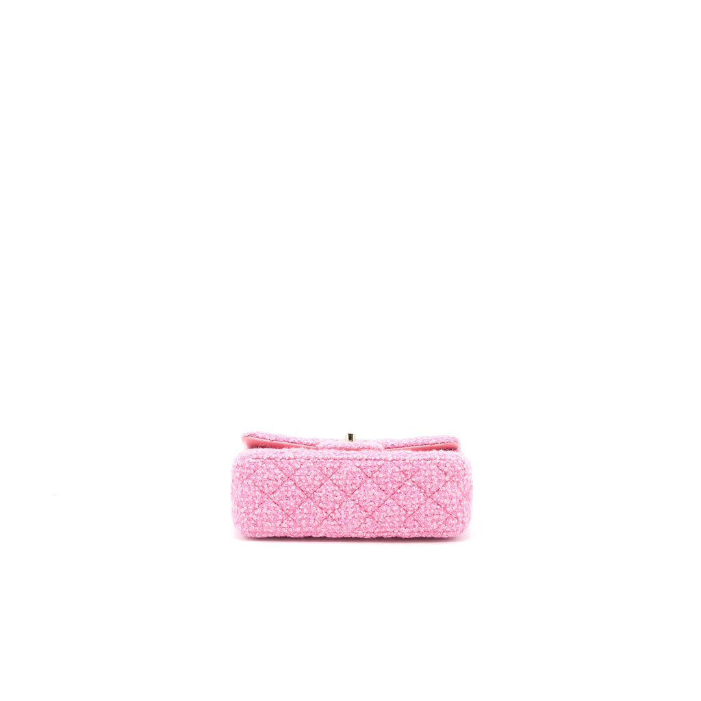 Chanel Mini Rectangular Flap Bag Tweed Pink L (Microchip)