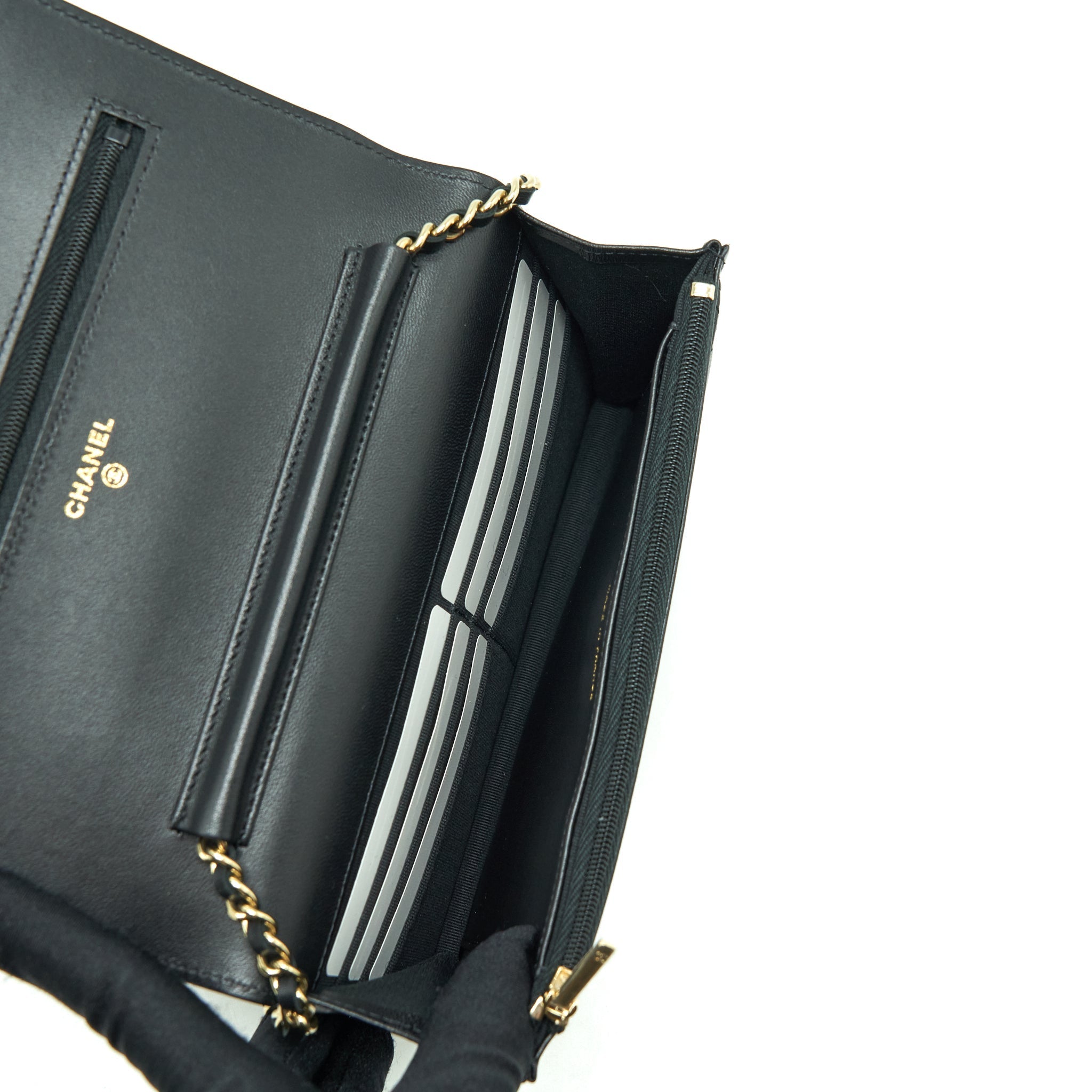Chanel Ribbon Wallet On Chain Lambskin Black L